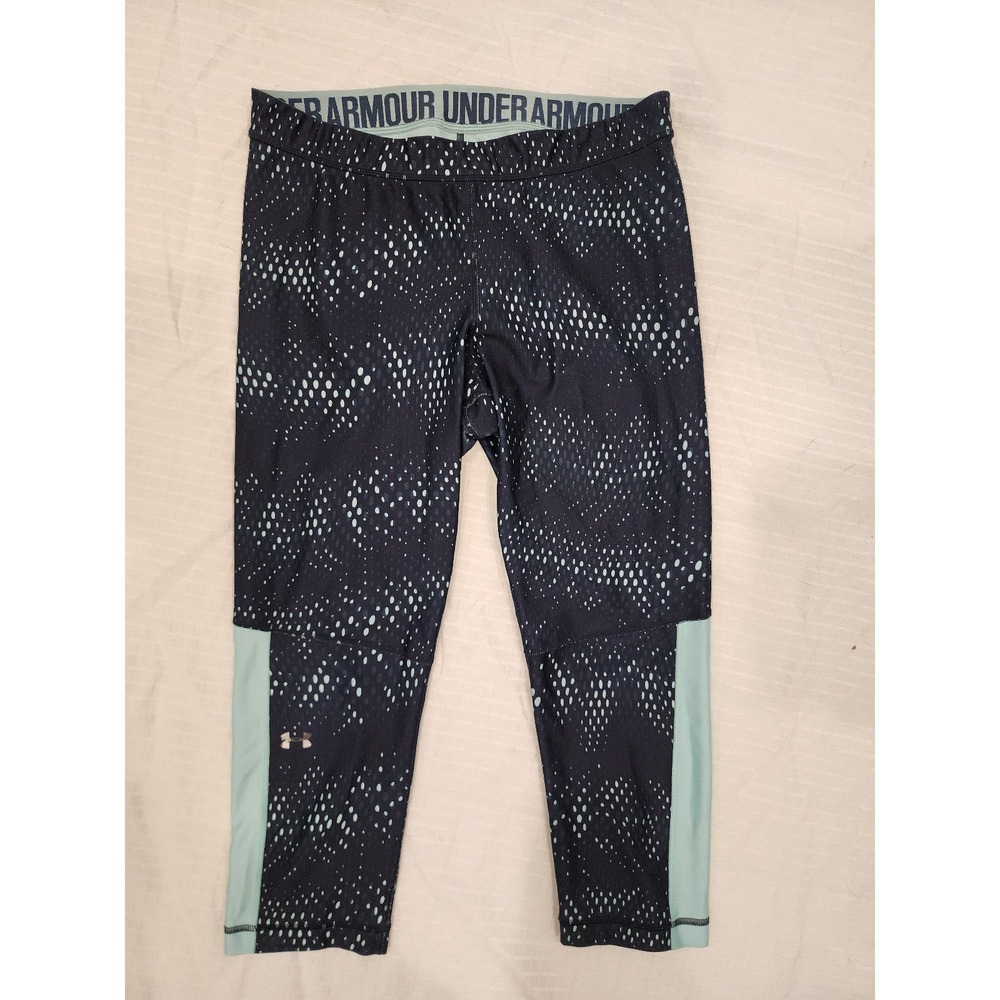 Under Armour HeatGear Women's Size L Compression Capri Leggings Blue Patterned